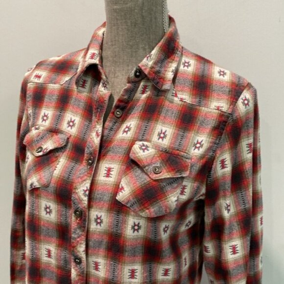 Angie Red Southwestern Plaid Soft Shirt Size medium - Picture 2 of 11